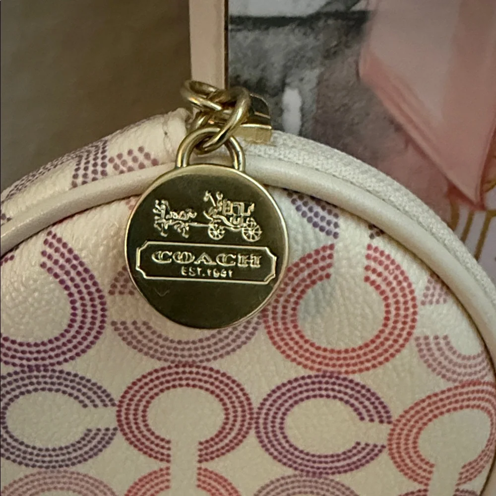 Coach Pink and Purple Patterned Coin Pouch In Box - Picture 2 of 4